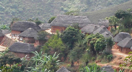 Panorámica de un poblado indígena en la selva